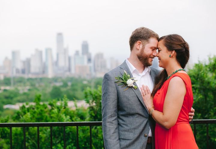 Couple with the Austin skyline behind them, from An Event to Remember