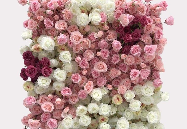 Wall of pink and white roses by Events by Poppy and Co