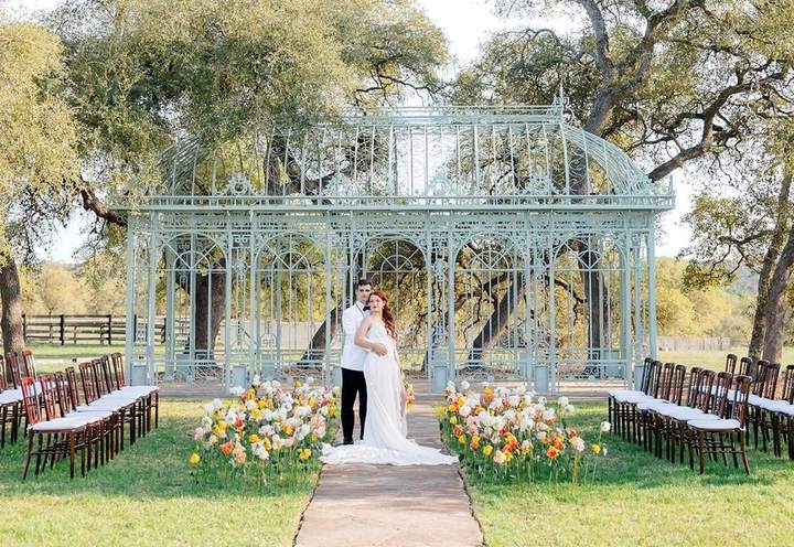 Ceremony at the glass conservatory at Ma Maison