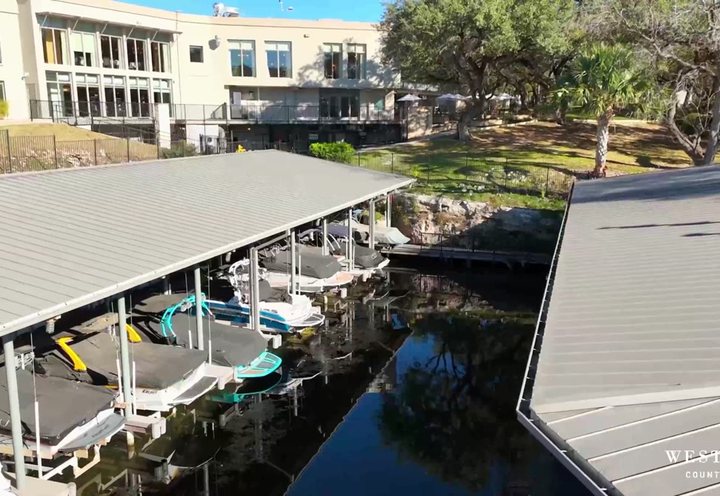 Patio tables and umbrellas at Westwood Country Club